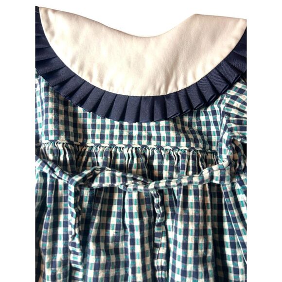 Monday's Child Vintage Plaid Dress Sz 4 With Ruffle Bib Collar Classic Tie Waist - Picture 2 of 7
